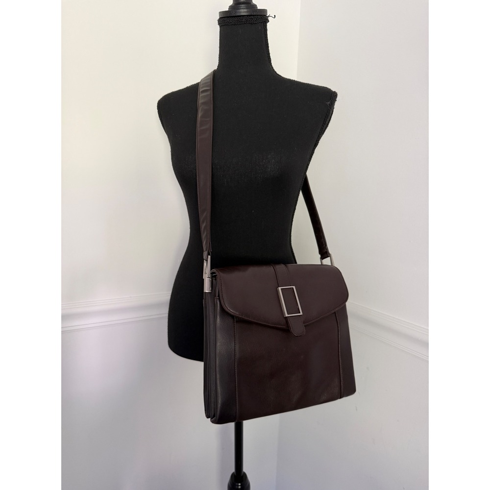 Vintage‎ 90s Worthington Dark Brown Leather Crossbody Bag Flap Organizer Purse